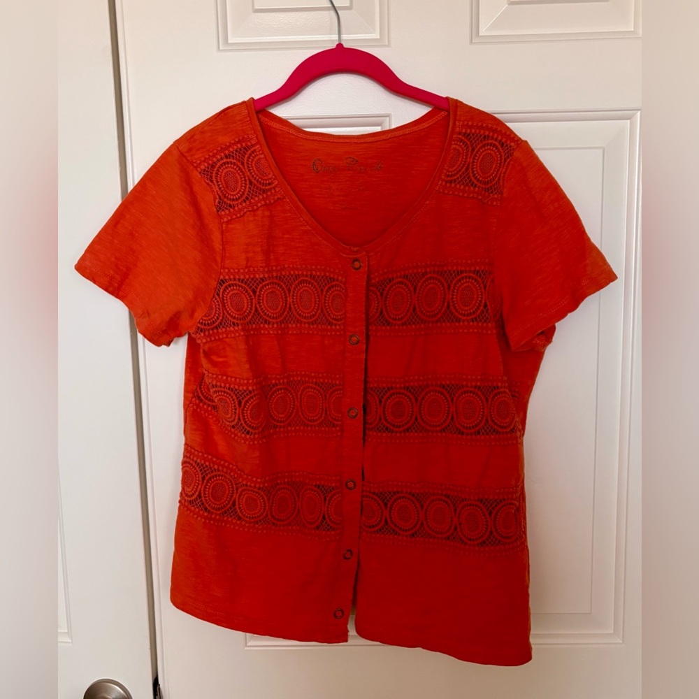 Women’s Short Sleeve Button Front Top - Orange
